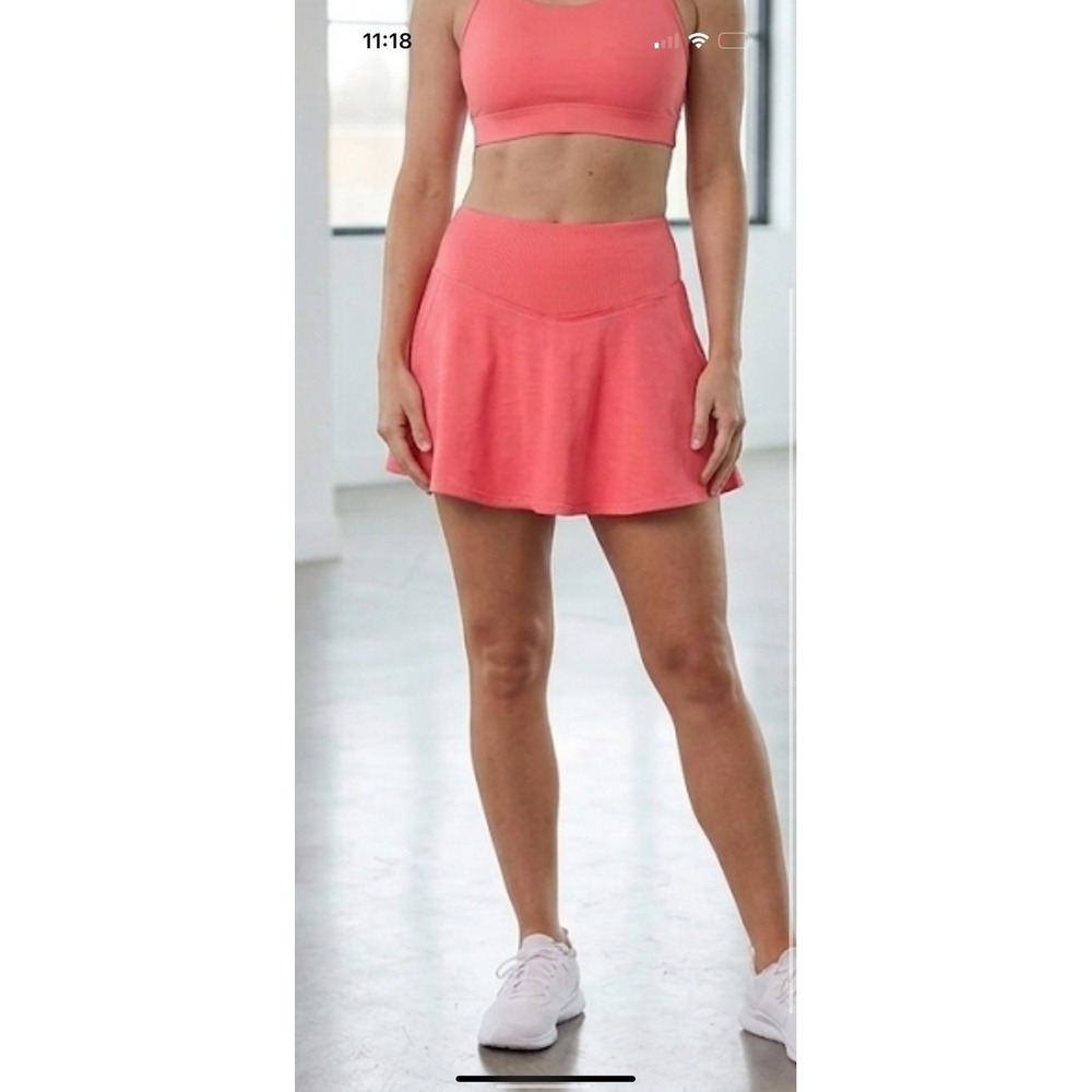 JoyLab Womens High-Rise French Terry Skort Coral Pink Built-in Shorts pockets XS